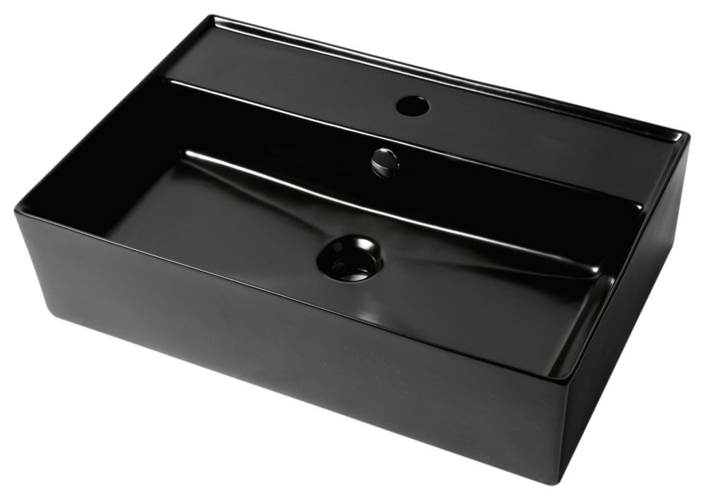 Black Matte 24" Modern Rectangular Above Mount Ceramic Sink With Faucet Hole