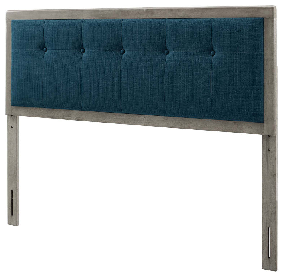 Tufted Headboard, Twin Size, Wood, Fabric, Gray Navy Blue, Modern