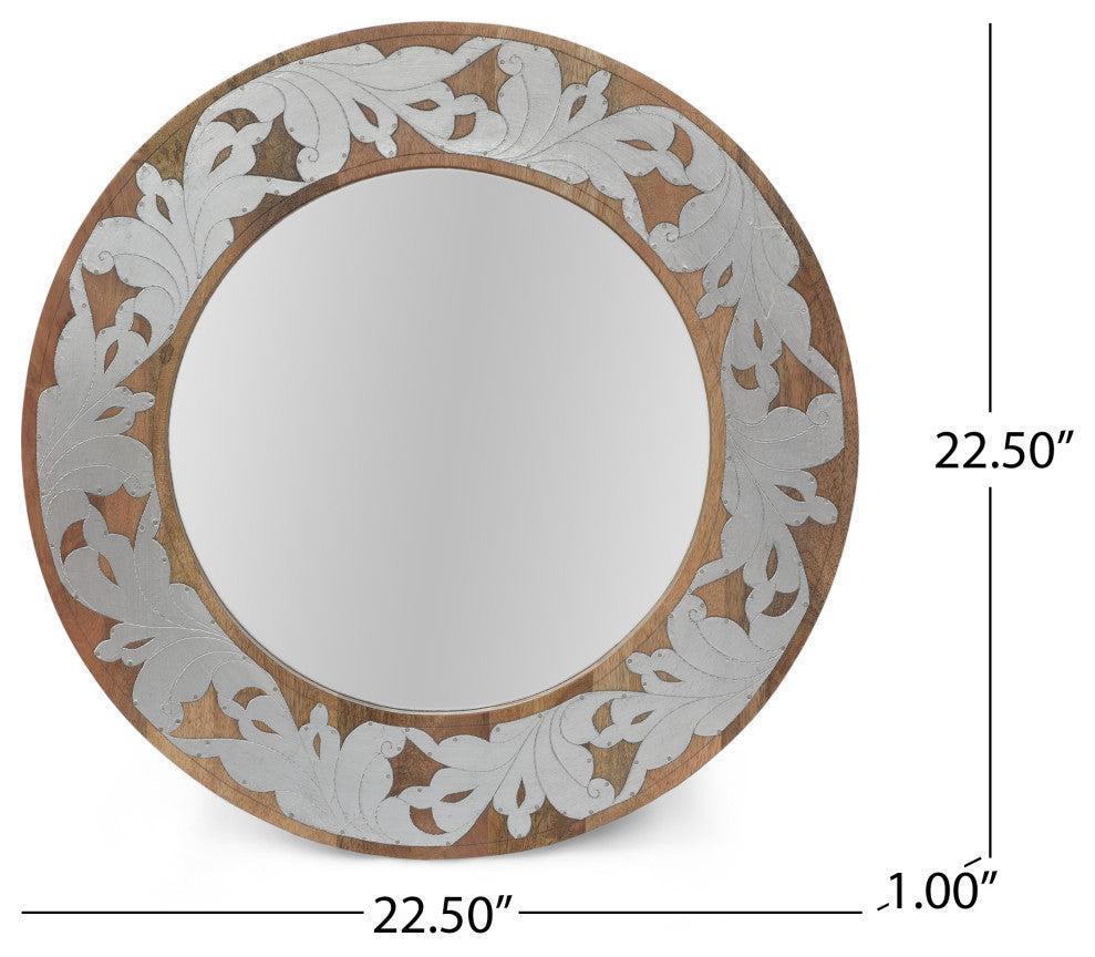 Darcy Handcrafted Mango Wood Aluminum Fitted Round Mirror