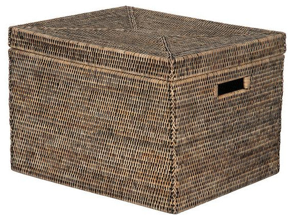 La Jolla Rattan Rectangular  Storage Box, Black-Wash