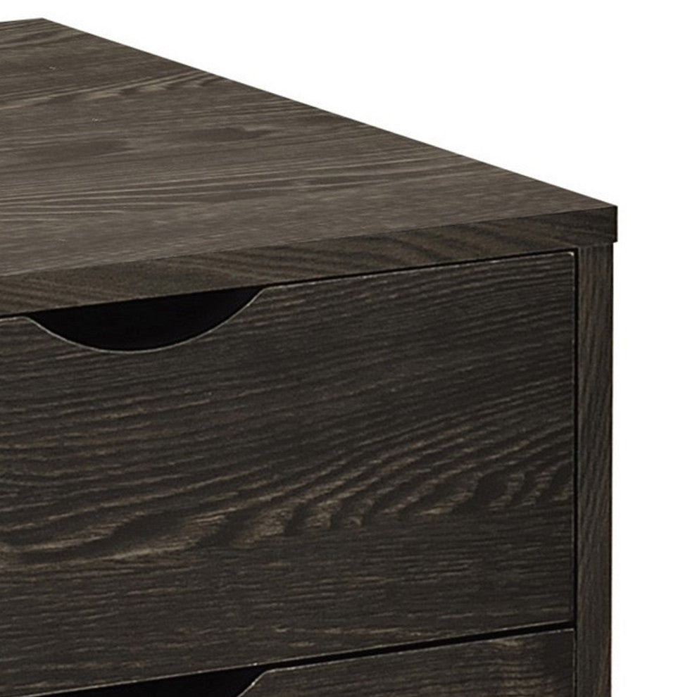 Benzara BM282968 Wood Rolling File Cabinet, 1 Large Cabinet, 1 Drawer, Dark Oak