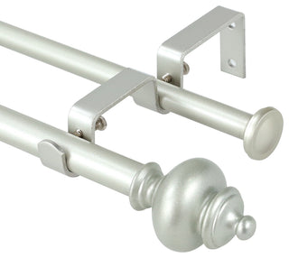 Round Urn Adjustable Double Curtain Rod Set, 5/8", Pewter, 28"-48"