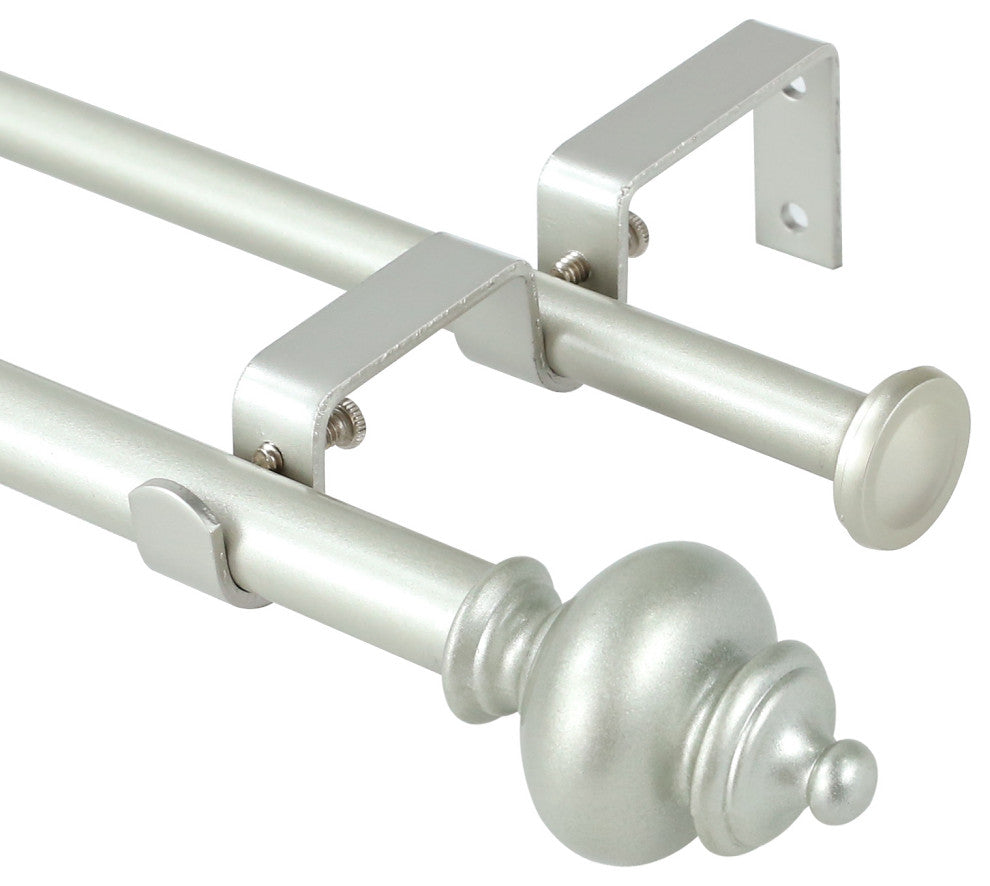 Round Urn Adjustable Double Curtain Rod Set, 5/8", Pewter, 28"-48"
