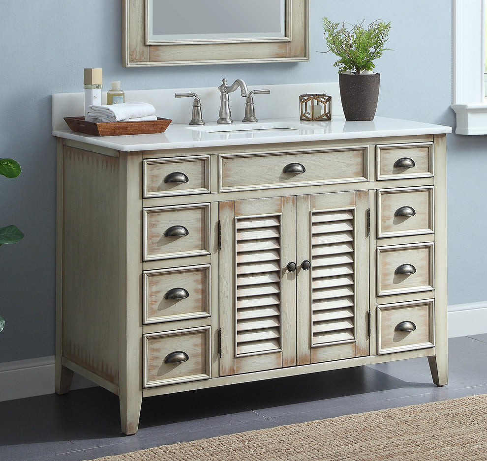 46" Benton Distressed Beige Abbeville Vanity, With Backsplash
