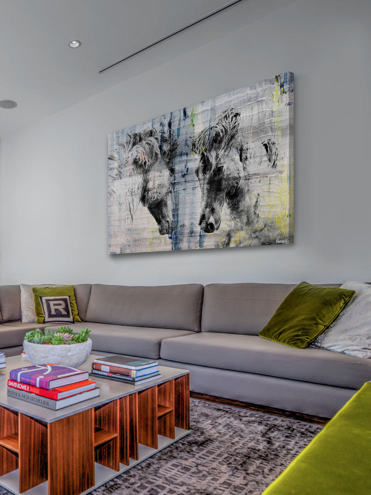 "Facing Horses" Painting Print on Wrapped Canvas, 60"x40"