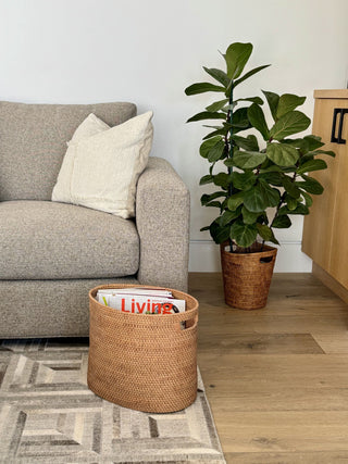Loma Rattan Oval Magazine Rack, Honey-Brown