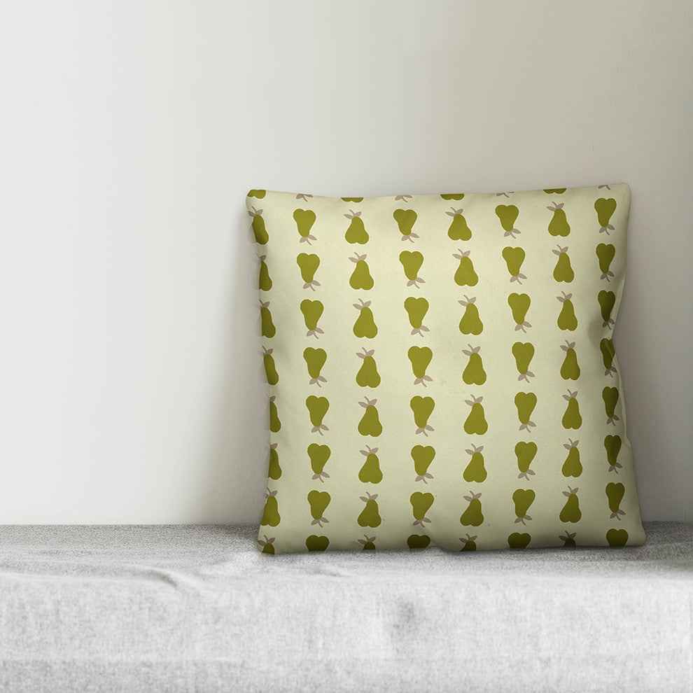 Pear Pattern, Green Throw Pillow Cover, 16"x16"