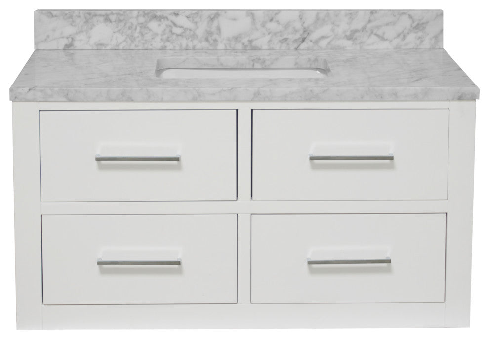 Helsinki 42" Floating Wall Mounted Bathroom Vanity, White, Carrara Marble
