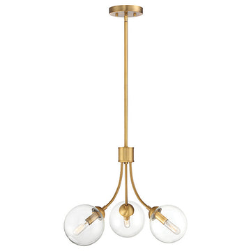 3-Light Chandelier, Natural Brass