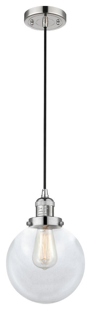 1-Light Beacon 8" Mini Pendant, Polished Nickel, Glass: Clear
