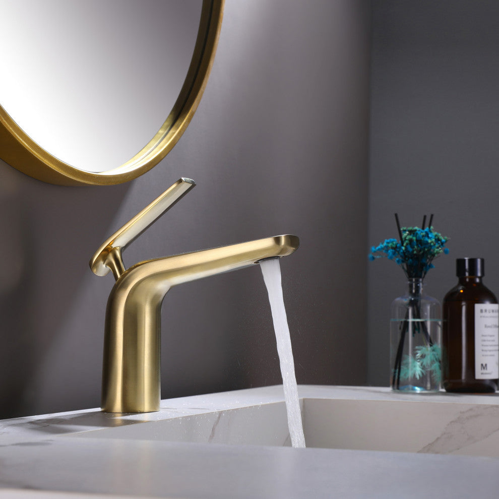 Deck Mounted Single Hole Bathroom Faucet, Brushed Gold