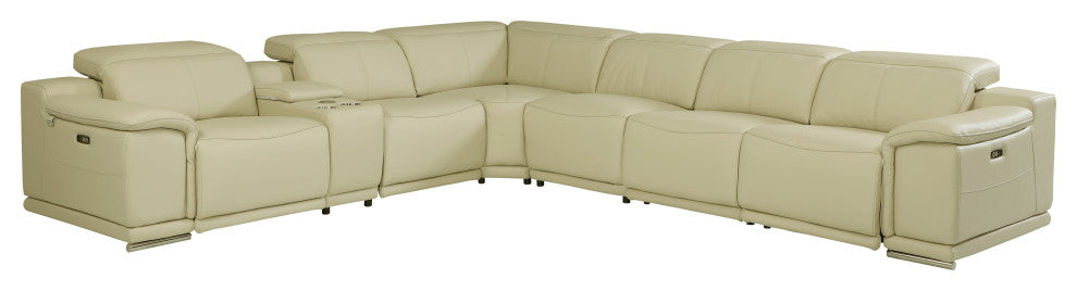 Federico 7-Piece L-Shaped Top Grain Italian Leather Sectional-4 Power Recliners, Beige