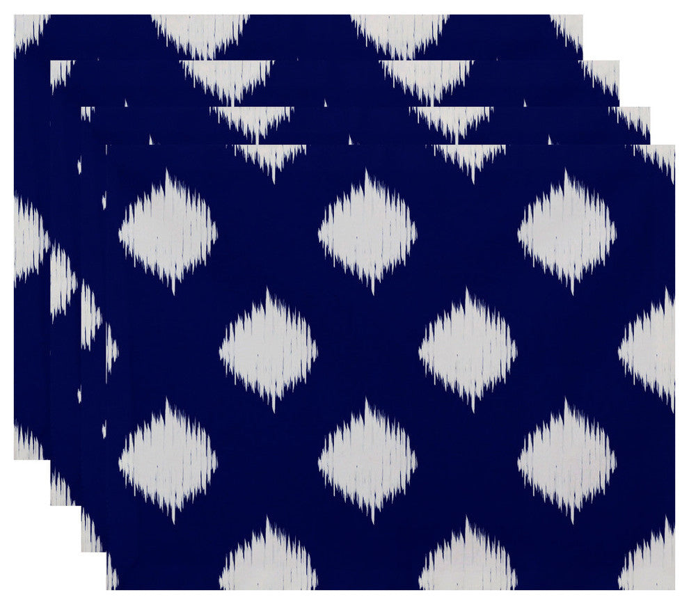 Ikat Dot Geometric Print Placement, Blue Suede, Set of 4