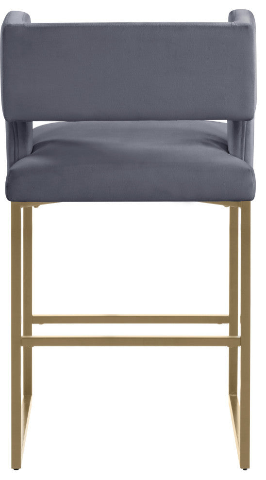 Caleb Upholstered Counter Stool, Set of 2, Gray, Velvet, Brushed Gold