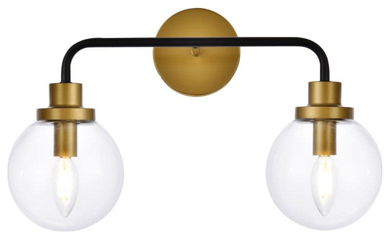Elegant Lighting LD7033W19 Hanson 2 Light 19"W Vanity Light - Black / Brass /