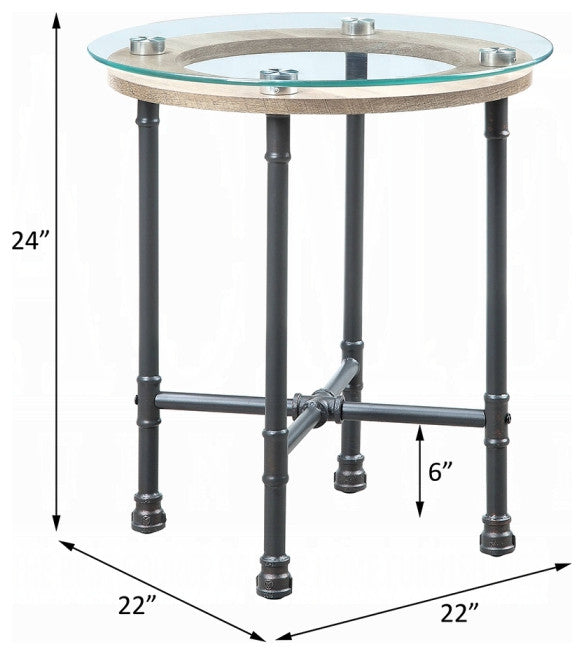 Brantley End Table, Clear Glass and Sandy Gray Finish