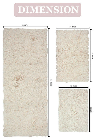 Bell Flower Collection Tufted Bath Rug, 3-Piece Set With Runner, Ivory