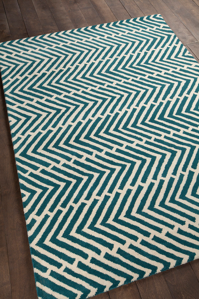 Davin Contemporary Area Rug, Blue and White, 7'x10'