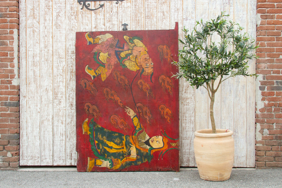 Impressive Antique Tibetan Painted Leather Door