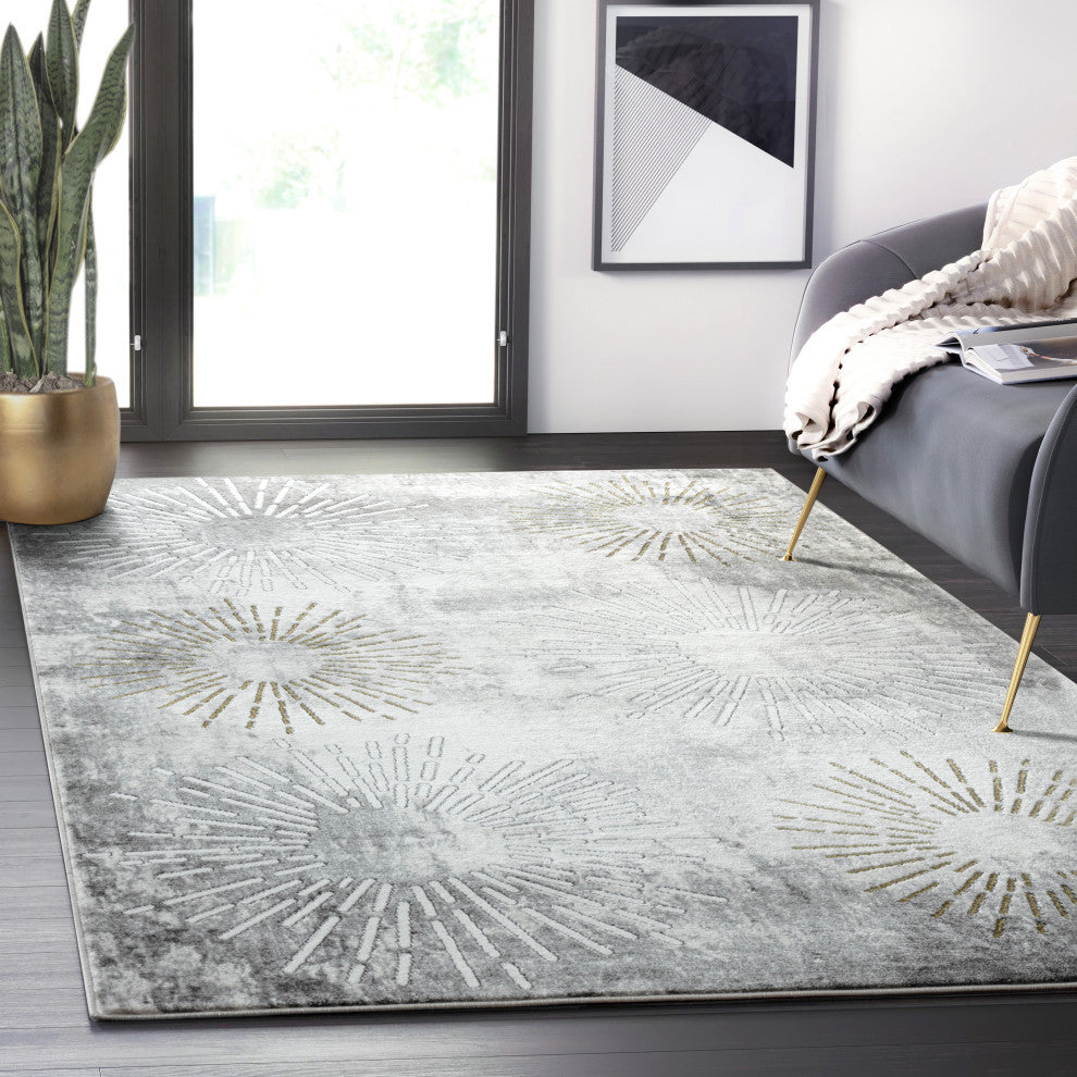 Abani Luna LUN140A Grey and Gold Fireworks Area Rug