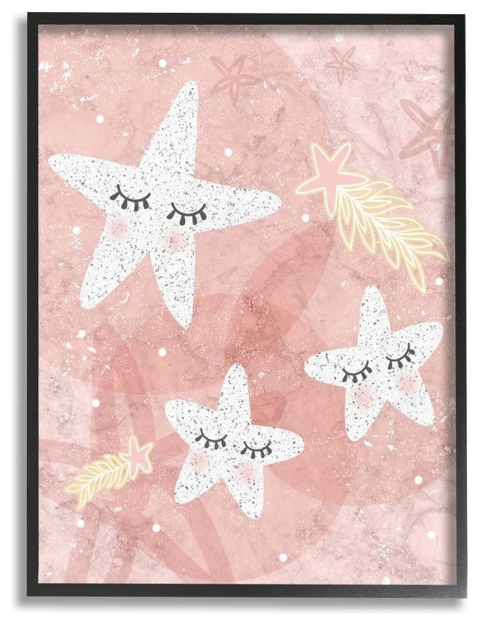 Blush Pink Speckled Polka Dot Stars With Eyelashes, Framed, 24"x30"