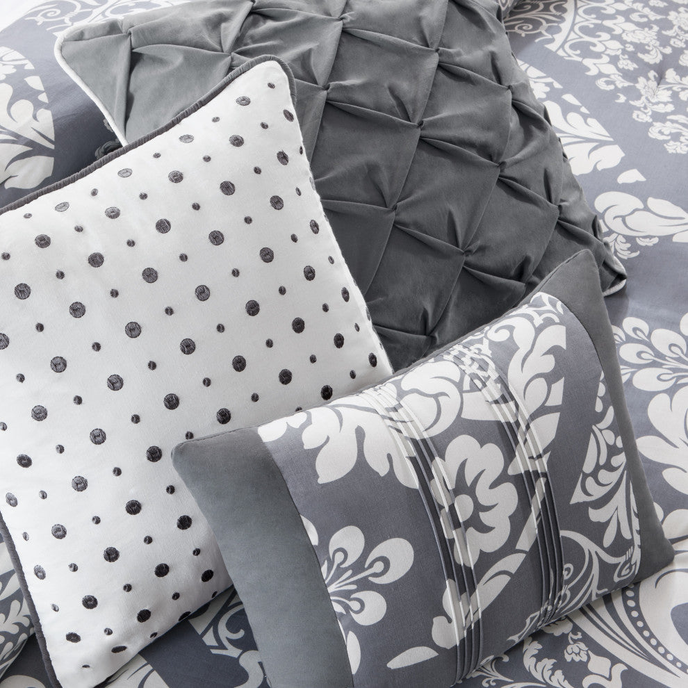Madison Park Vienna Traditional 6-Piece Duvet Set, Grey, King