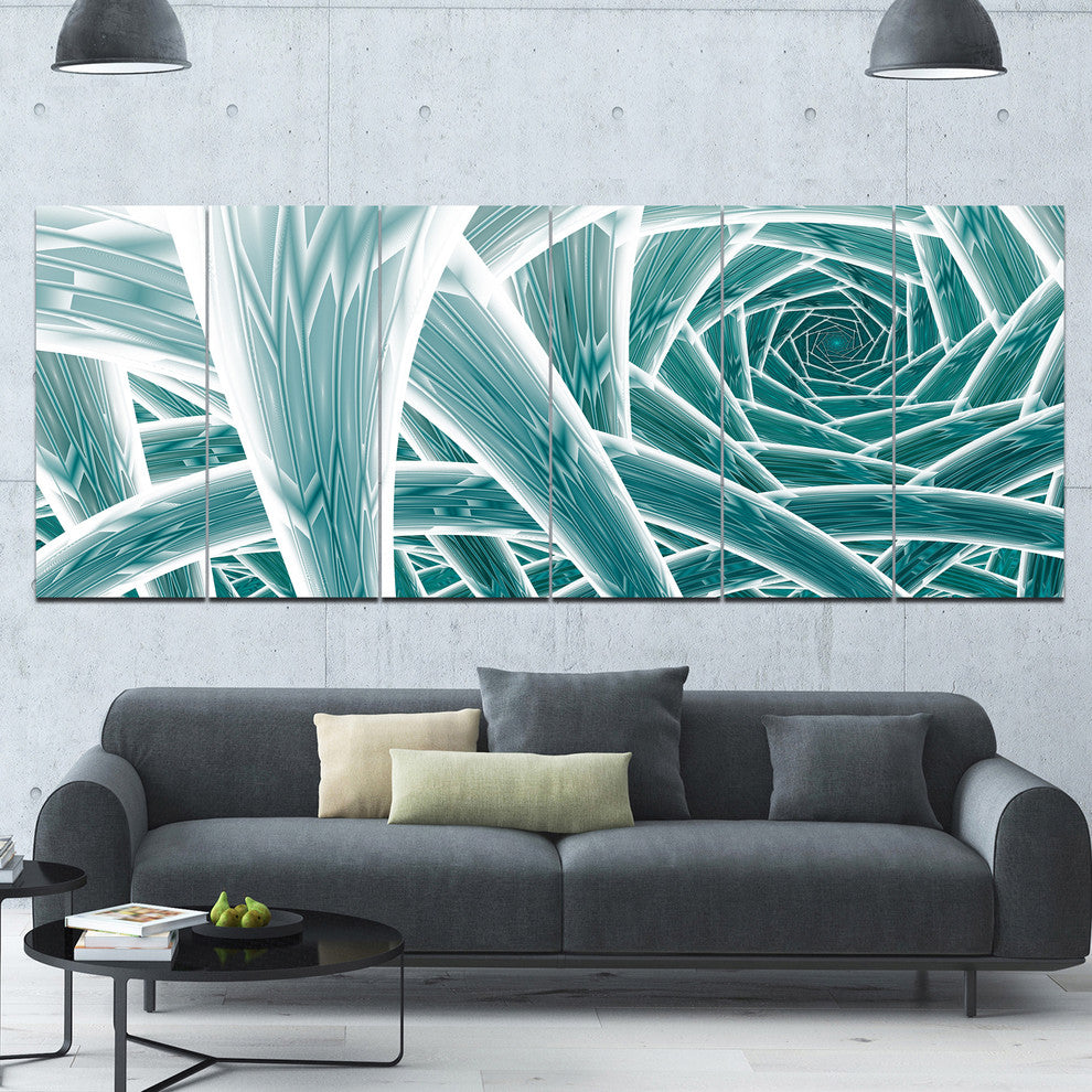 Blue Fractal Endless Tunnel, Abstract Canvas Art Print, 70"x28", 6 Panels
