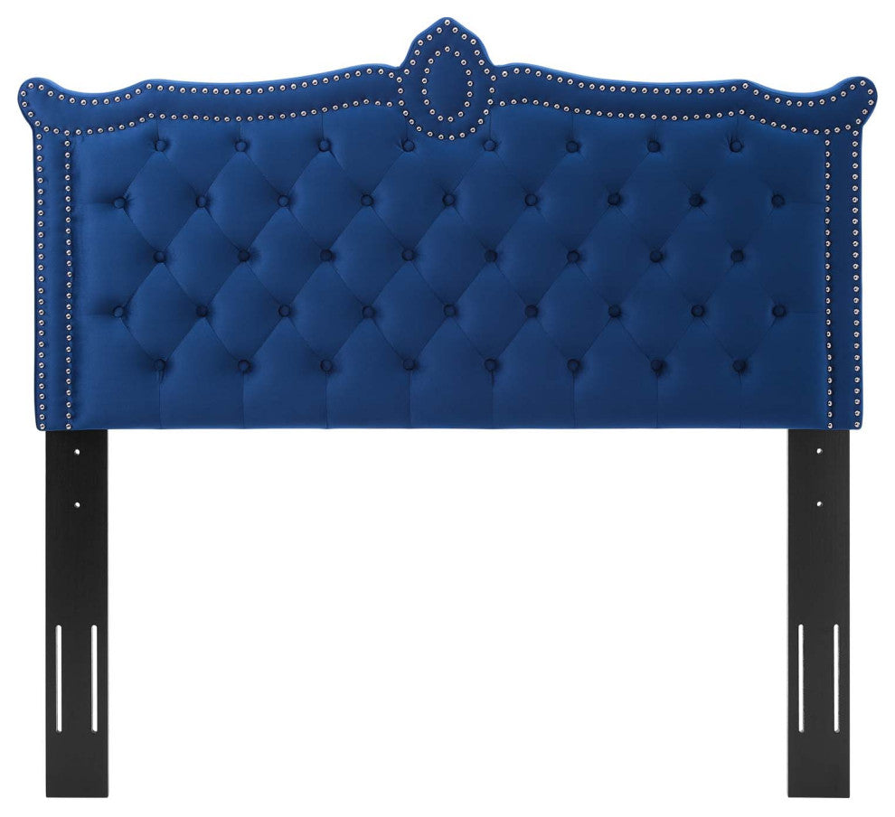 Tufted Headboard, Nailhead, Twin Size, Blue Navy, Velvet, Modern, Guest Suite