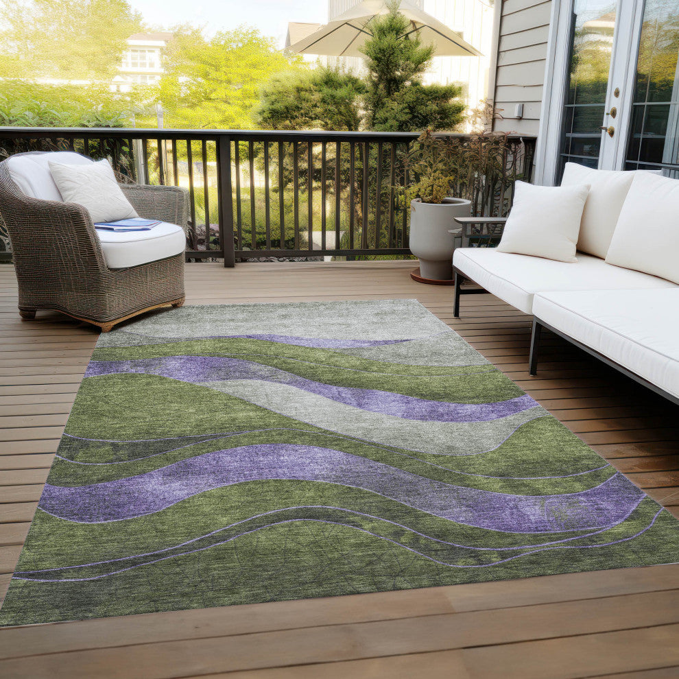Machine Washable Indoor/Outdoor Chantille ACN1892 Olive 3' x 5' Rug