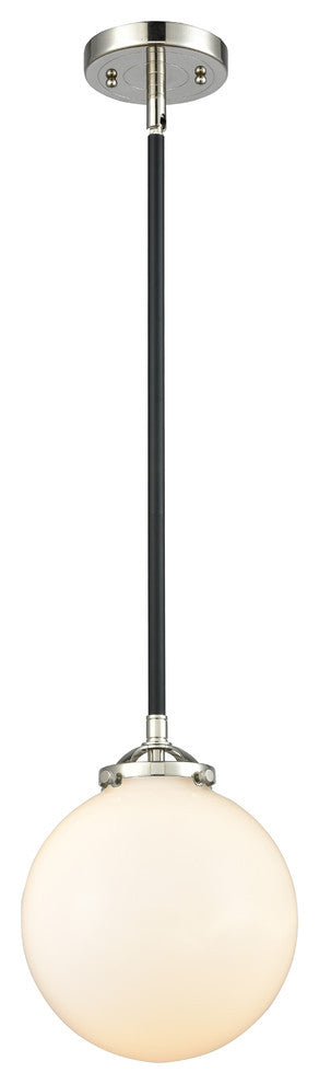 1-Light Beacon 8" Mini Pendant, Black Polished Nickel, Shade: Gloss White