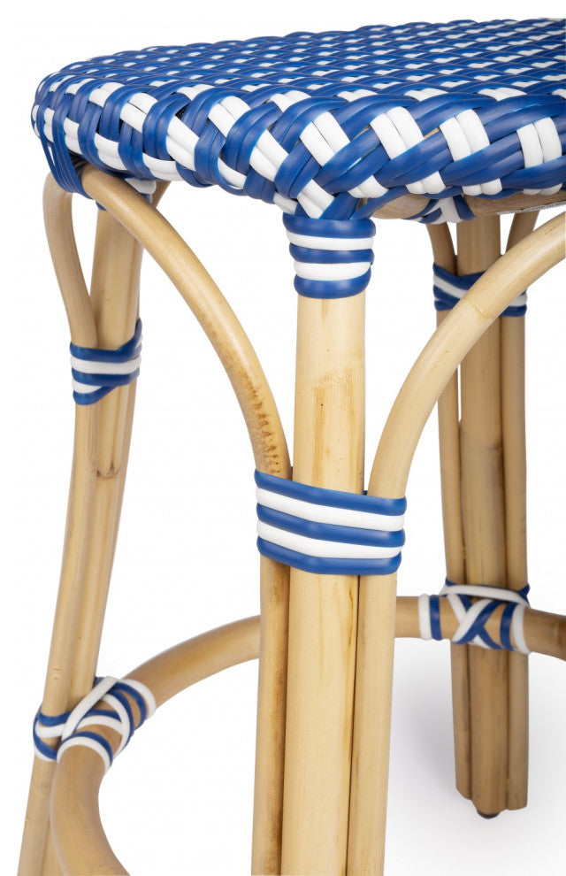 Blue and White Rattan Counter Stool