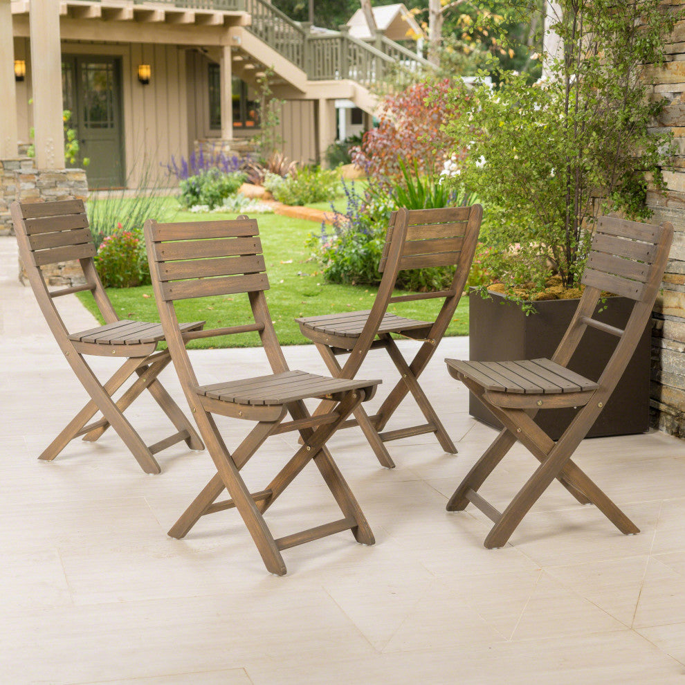 GDF Studio Vicaro Outdoor Gray Acacia Wood Foldable Dining Chairs, Set of 4