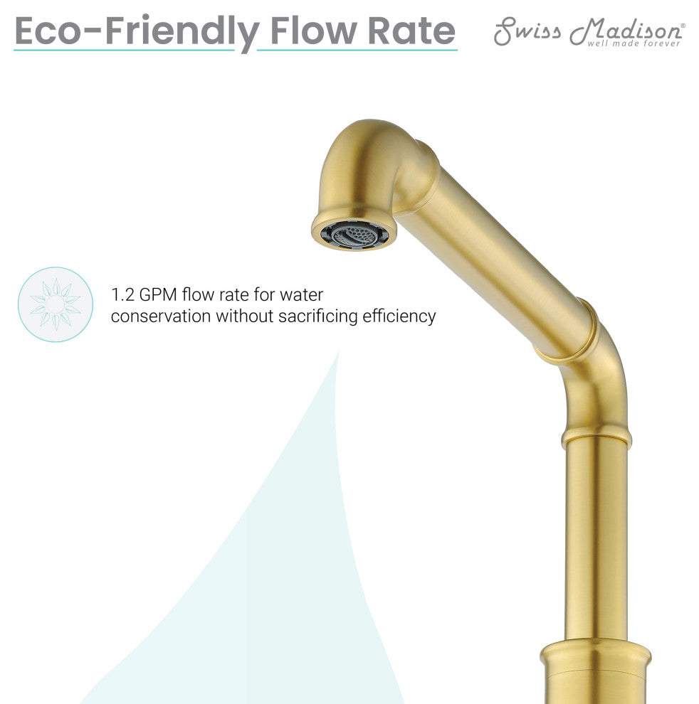 Avallon 8" Widespread, Sleek Handle, Bathroom Faucet, Brushed Gold