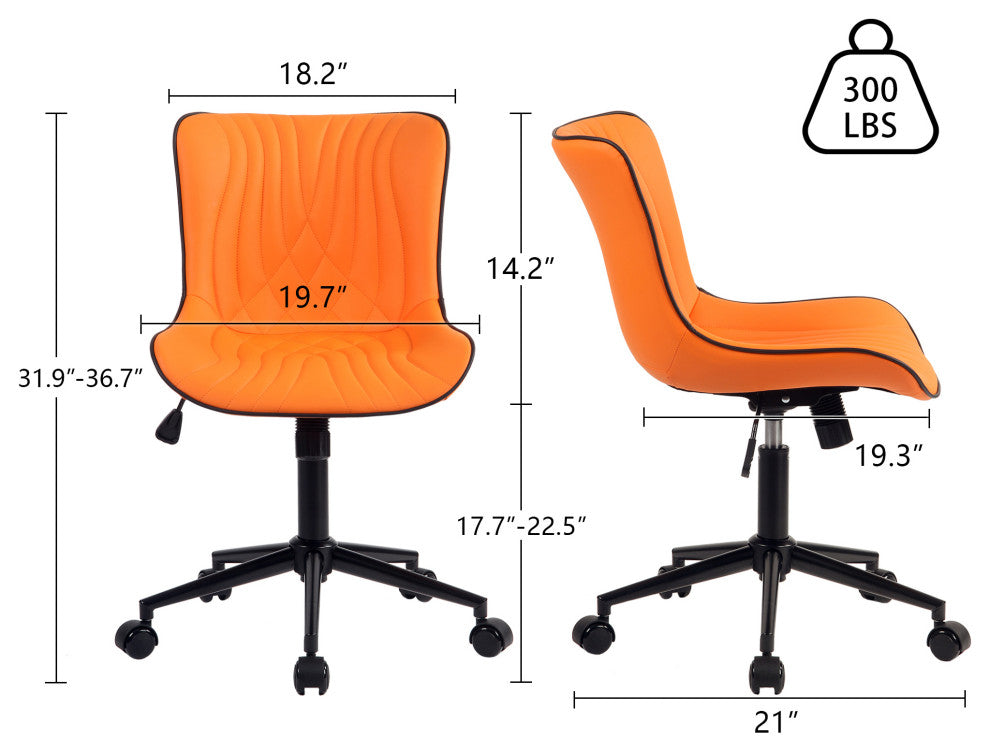 Younike Armless Upholstered Faux Leather Rolling Office Chair, Orange