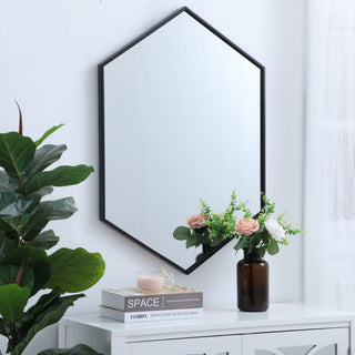 Metal Frame Hexagon Mirror 24", Black