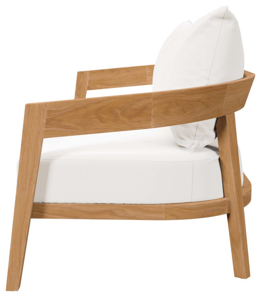 Sectional Sofa Chair Table Set, White Natural, Teak Wood, Modern, Outdoor Patio