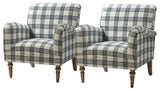 Upholstered Amchair With Plaid Pattern Set of 2, Black