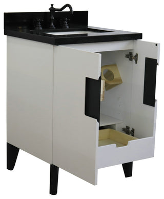 25" Single Sink Vanity, White Finish With Black Galaxy Granite