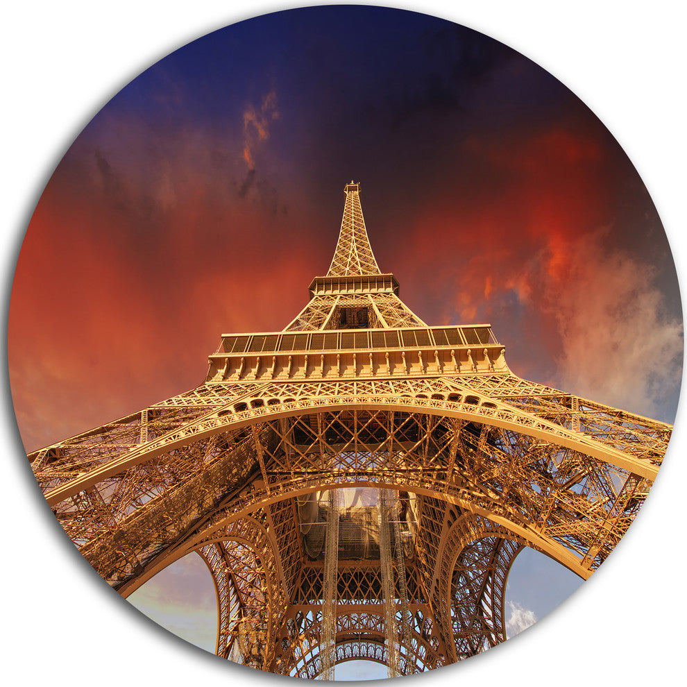 Beautiful View Of Paris Eiffel Tower Under Red Sky, Disc Wall Art, 36"
