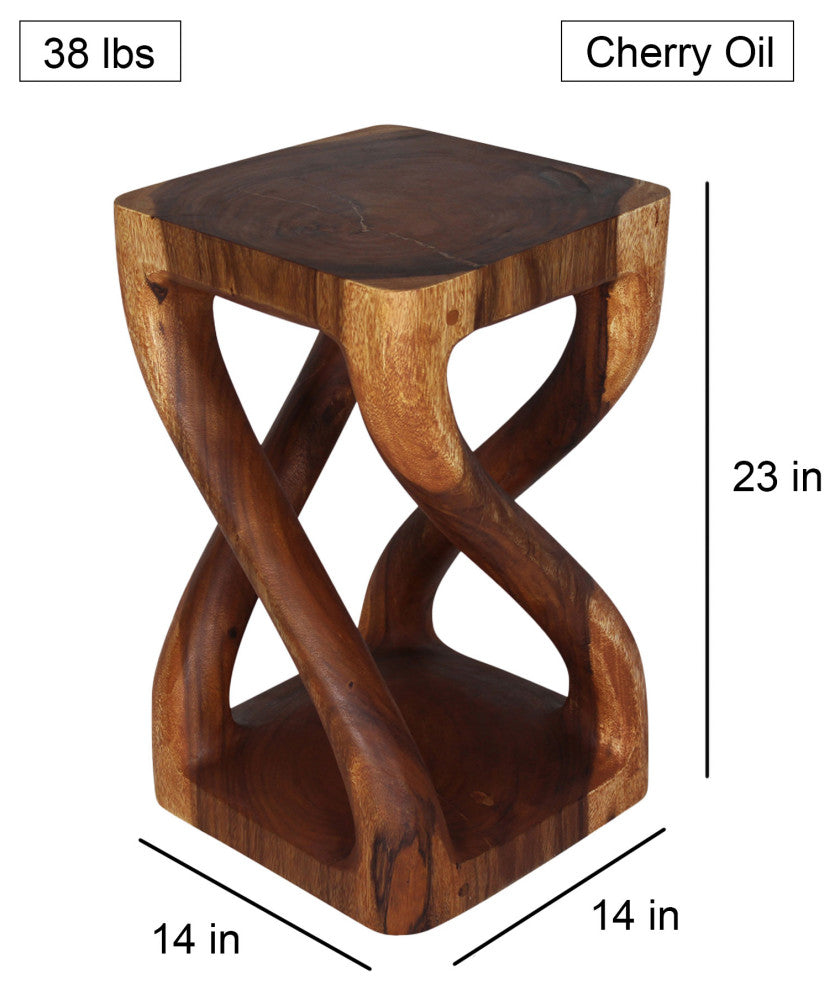Haussmann Wood Vine Twist Stool Accent Table 14 in x 23 in H Cherry Oil