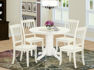 Shda5-Lwh-W 5Pc Round 42 Inch Table And 4 Vertical Slatted Chairs