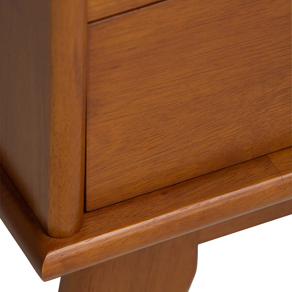 Mid Century Modern Bookcase, 6 Open Compartments & 2 Storage Drawers, Teak Brown