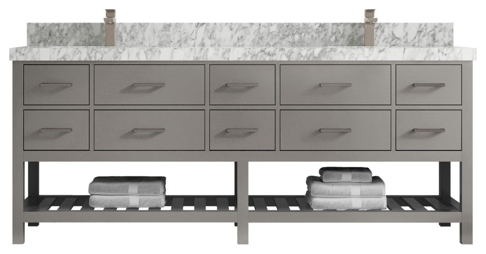 Parker 84 Double Sink Bathroom Vanity Elephant Skin Gray 2" Carrara Marble