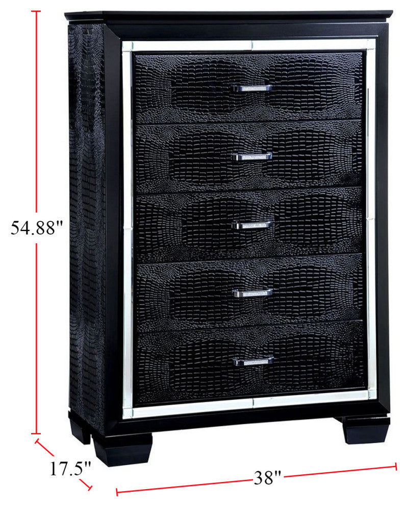 Wood Chest with 5 Drawers, Black