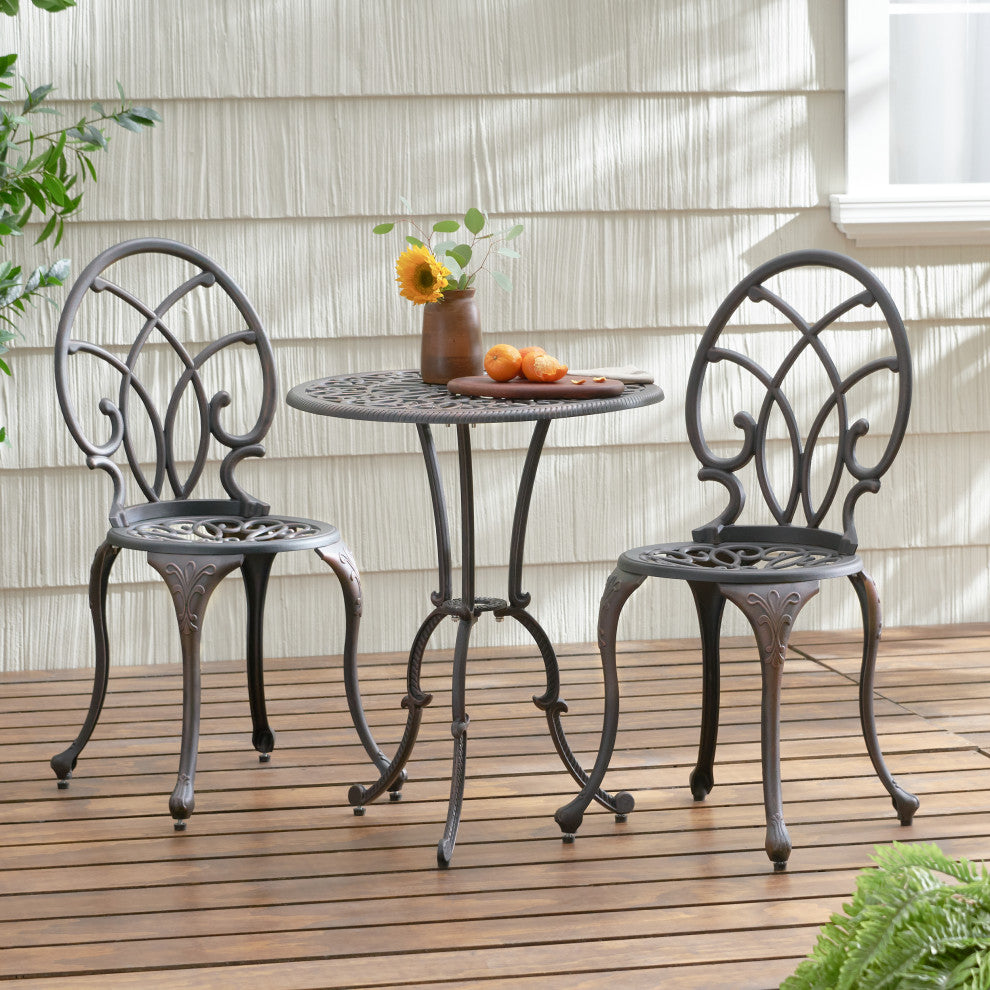 GDF Studio 3-Piece Andover Outdoor Copper Cast Aluminum Bistro Set