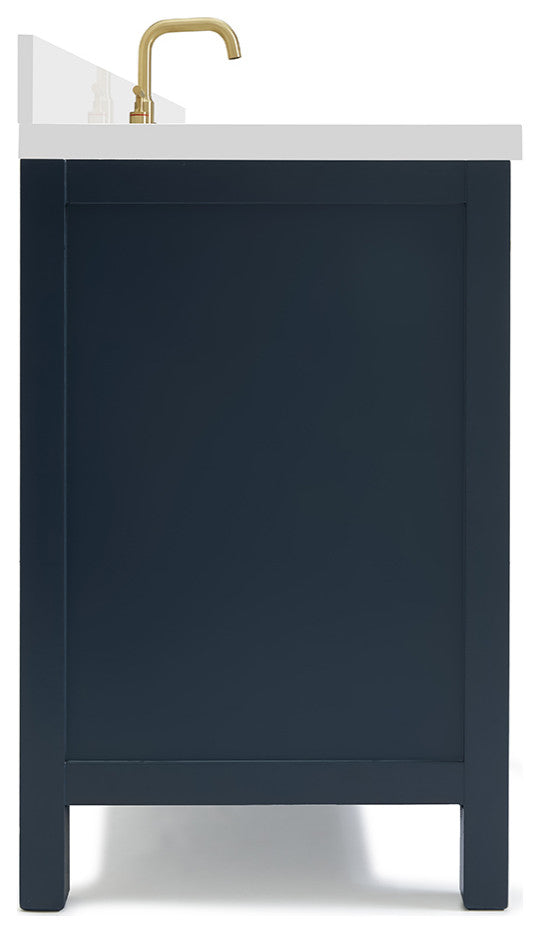 ARIEL Cambridge 61" Single Rectangle Sink Blue Vanity Quartz Top, No Mirror