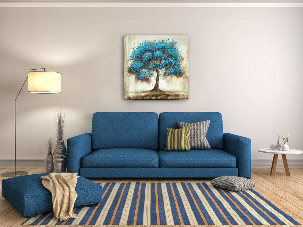 "Blue Tree" Hand Painted Oil Canvas Artwork; Modern Art; Fine Art