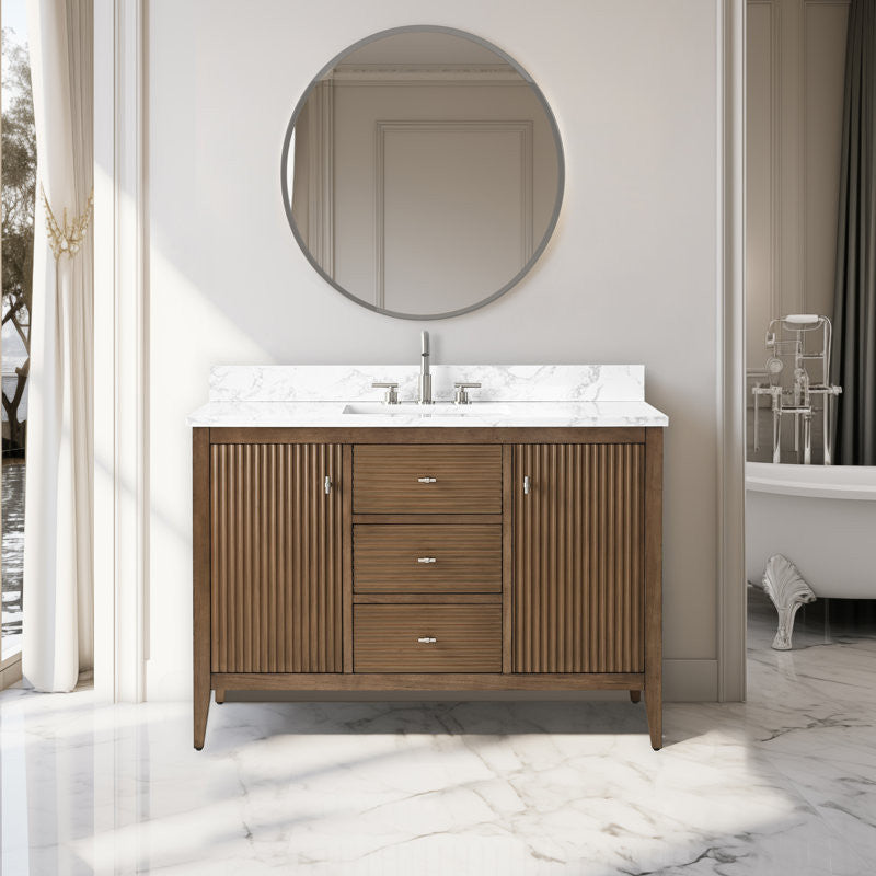 Vanity Art Freestanding Vanity, Walnut, 48", Single Sink, Brushed Nickel