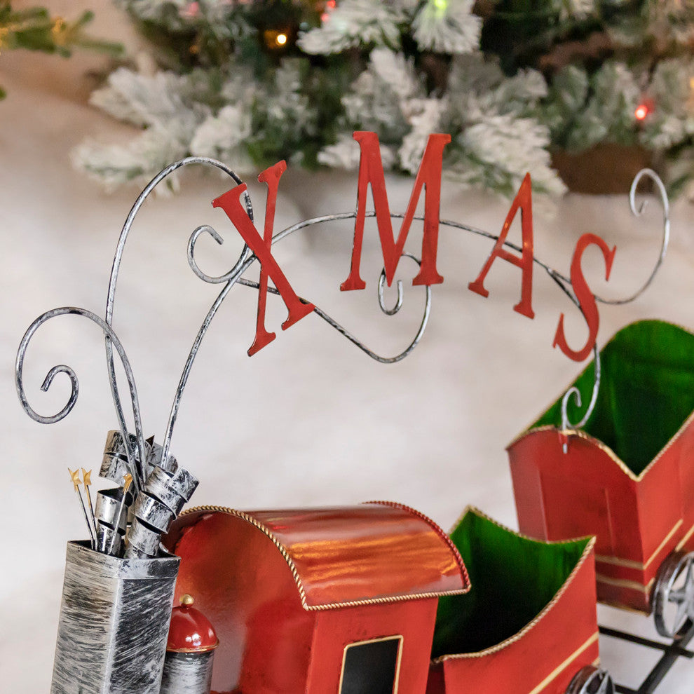 Metal Christmas Train With 2 Carts on Track