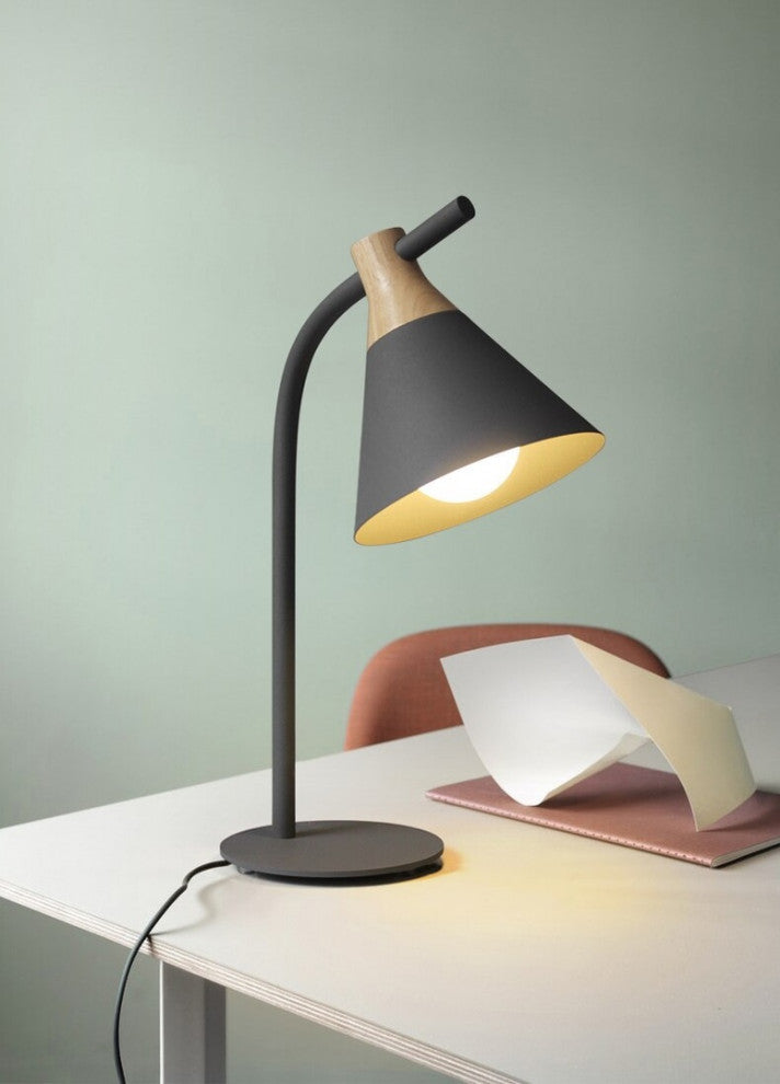 Modern simple iron wood desk lamp for study, bedroom, parlor, bookstore, hotel, G